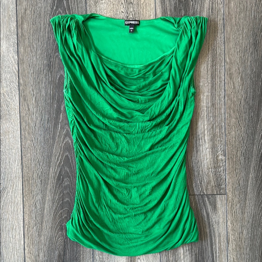 Express Green Ruched Sleeveless Blouse